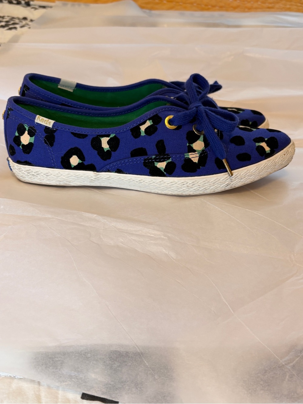 Kate Spade x Keds Blue Leopard Print Pointer Sneakers Canvas Flats Size 7 - Picture 9 of 12